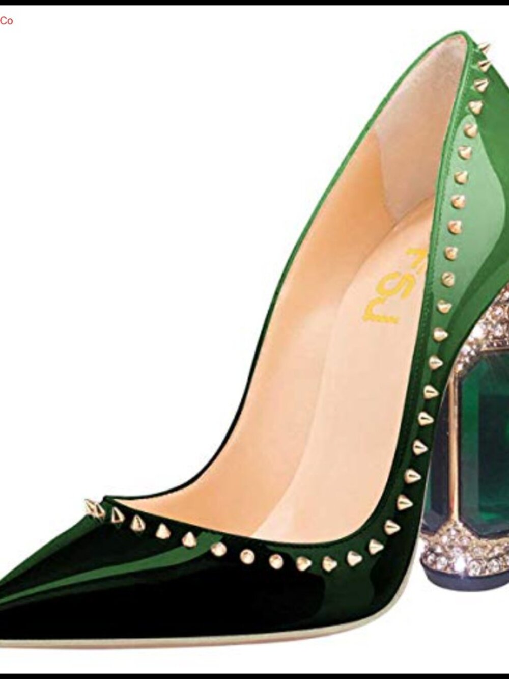 FSJ Women Pointed Toe Crystal Chunky High Heel Pumps Wedding Evening Shoes